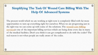 Simplifying The Task Of Wound Care Billing With The Help Of Advanced Systems