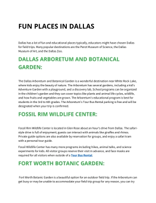 FUN PLACES IN DALLAS