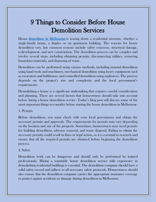 9 Things to Consider Before House Demolition Services