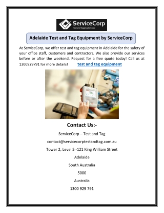 Adelaide Test and Tag Equipment by ServiceCorp
