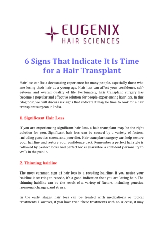 6 Signs That Indicate It Is Time for a Hair Transplant