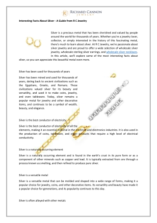 Interesting Facts About Silver jan 2023