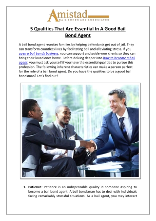 5 Qualities That Are Essential In A Good Bail Bond Agent  Amistad Bail Bonds