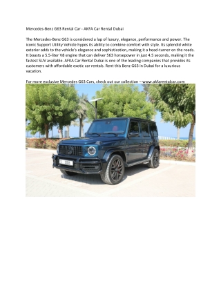 Mercedes-Benz G63 Rental Car - AKFA Car Rental Dubai