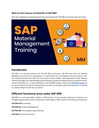 What are the Features and Benefits of SAP MM?