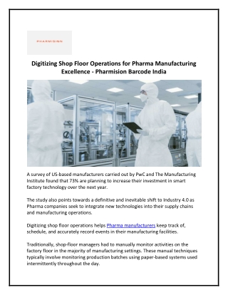 Manufacturing Operations Traceability In Pharma - Pharmision Barcode India