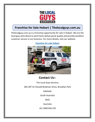 Franchise for Sale Hobart | Thelocalguys.com.au