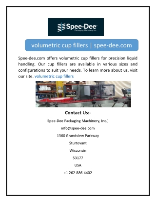 volumetric cup fillers | spee-dee.com