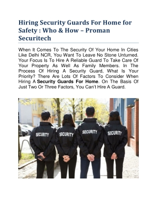 Hiring Security Guards For Home for Safety  Who & How – Proman Securitech