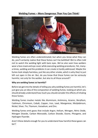 Welding Fumes – More Dangerous Than You Can Think!