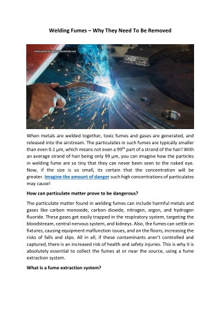 Welding Fumes – Why They Need To Be Removed