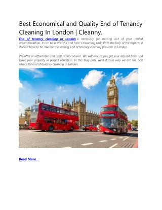 Best Economical and Quality End of Tenancy Cleaning In London