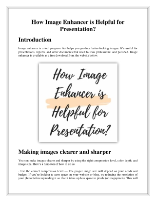 How Image Enhancer is Helpful for Presentation