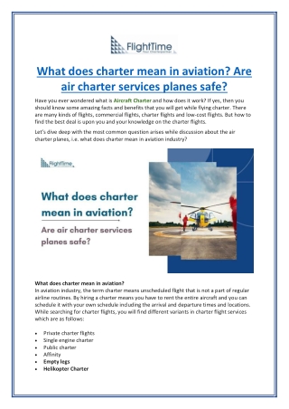 What does charter mean in aviation Are air charter services planes safe