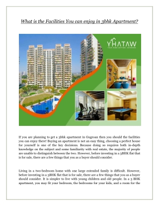 What is the Facilities You can enjoy in 3bhk Apartment?