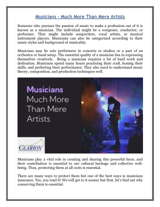 Musicians - Much More Than Mere Artists