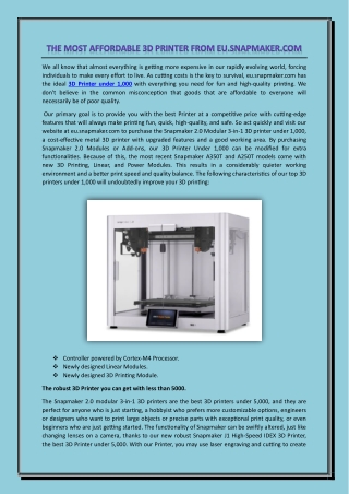 THE MOST AFFORDABLE 3D PRINTER FROM EU.SNAPMAKER