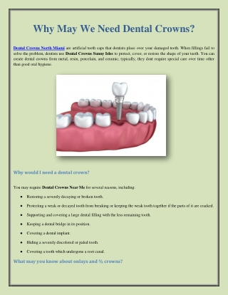 Why May We Need Dental Crowns?