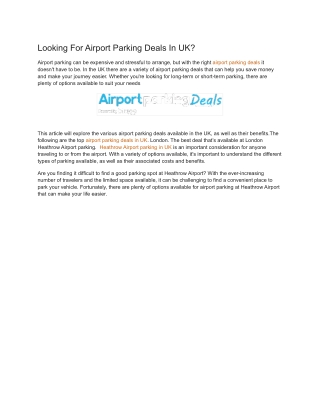 Looking For Airport Parking Deals In UK