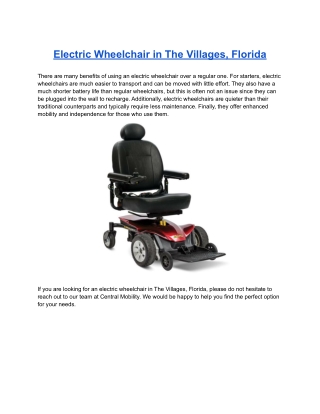 Electric Wheelchair in The Villages, Florida