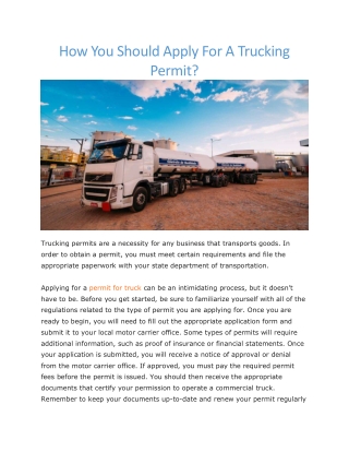 permit for truck