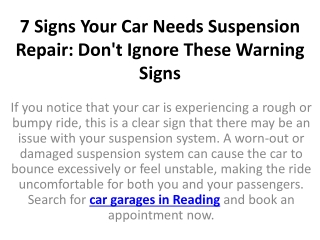 7 Signs Your Car Needs Suspension Repair Don't Ignore These Warning Signs
