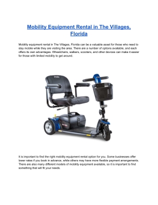 Mobility Equipment Rental in The Villages, Florida