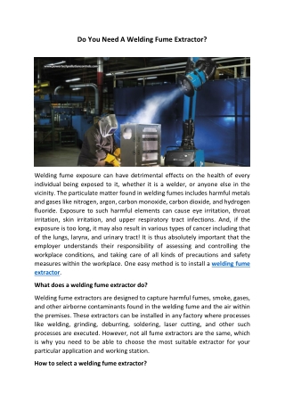 Do You Need A Welding Fume Extractor