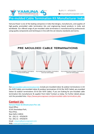 Pre-molded Cable Termination Kit Manufacturer