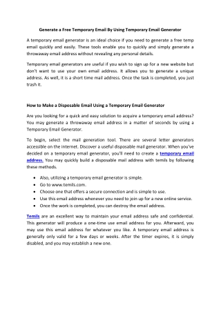 Generate a Free Temporary Email By Using Temporary Email Generator