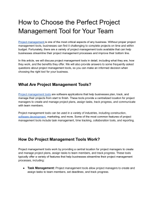 How to Choose the Perfect Project Management Tool for Your Team