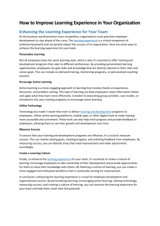 How to Improve Learning Experience in Your Organization