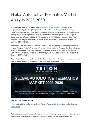 Global Automotive Telematics Market Analysis 2023-2030