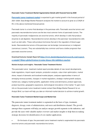 Pancreatic Tumor Treatment Market Segmentation Details with Financial Facts by 2028