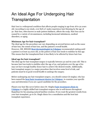An Ideal Age For Undergoing Hair Transplantation (1)