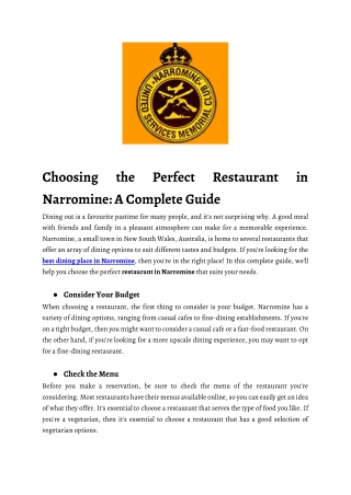 Choosing the Perfect Restaurant in Narromine_ A Complete Guide