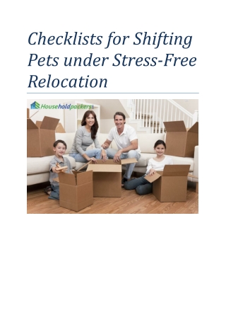 Checklists for Shifting Pets under Stress-Free Relocation