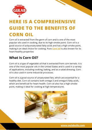 Here Is A Comprehensive Guide To The Benefits Of Corn Oil