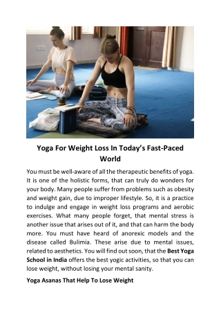 Yoga For Weight Loss In Today’s Fast-Paced World