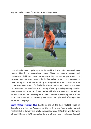 Football Academy for a Bright Footballing Career