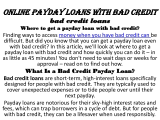 online payday loans with bad credit