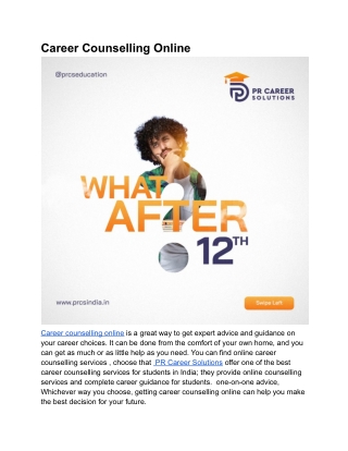 Career Counselling Online |  PR Career Solutions