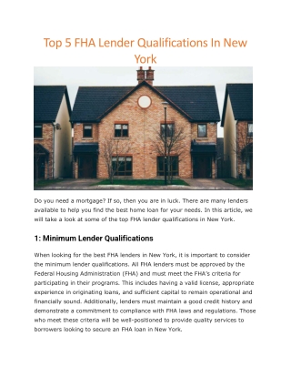 best fha lenders in ny