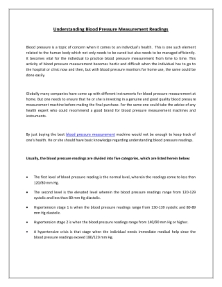 Understanding Blood Pressure Measurement Readings