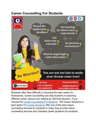 Career Counselling For Students |  PR Career Solutions