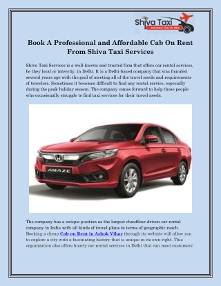 Cab On Rent In Ashok Vihar