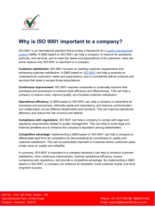 ISO 9001 important to a company