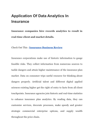 Application Of Data Analytics In Insurance