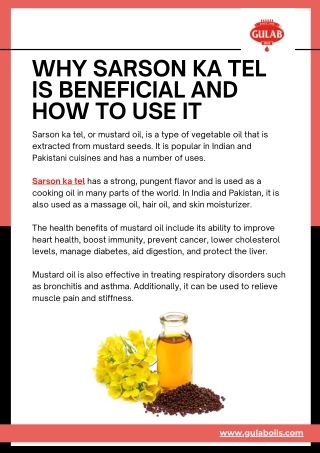 Why Sarson Ka Tel Is Beneficial And How To Use It