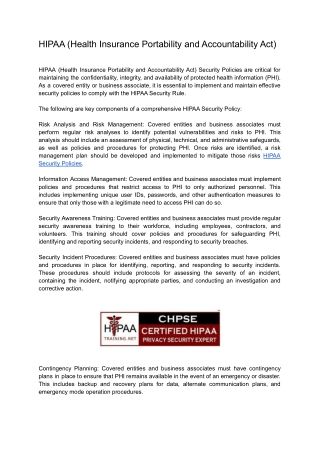 HIPAA (Health Insurance Portability and Accountability Act)